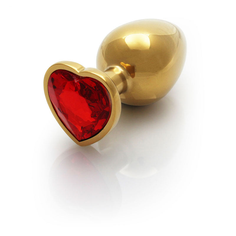 OUCH! Heart Gem Gold Butt Plug - Medium - Gold 8 cm Medium Butt Plug with Heart Gem Base-OU806GLD