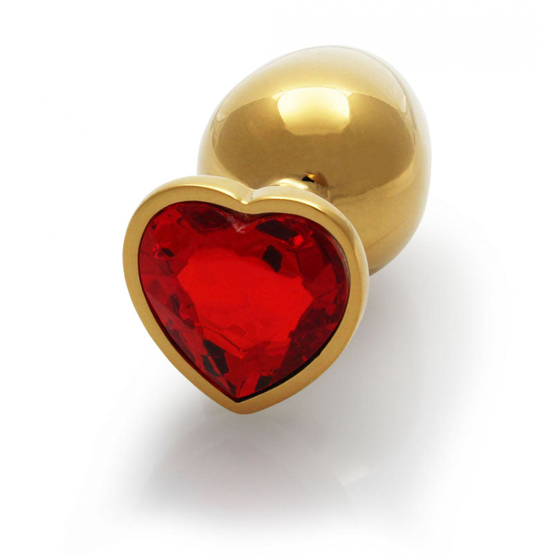 OUCH! Heart Gem Gold Butt Plug - Medium - Gold 8 cm Medium Butt Plug with Heart Gem Base-OU806GLD