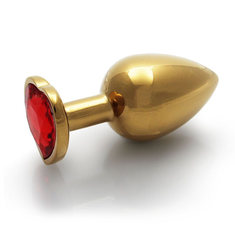 OUCH! Heart Gem Gold Butt Plug - Large - Gold 9.3 cm Large Butt Plug with Heart Gem Base-OU807GLD