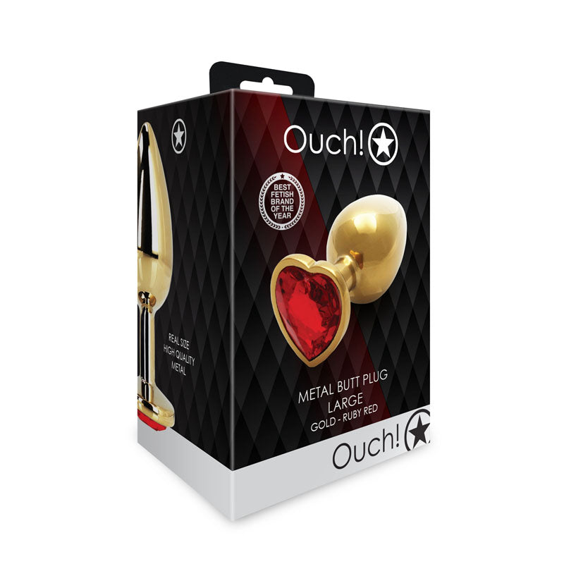 OUCH! Heart Gem Gold Butt Plug - Large - Gold 9.3 cm Large Butt Plug with Heart Gem Base-OU807GLD