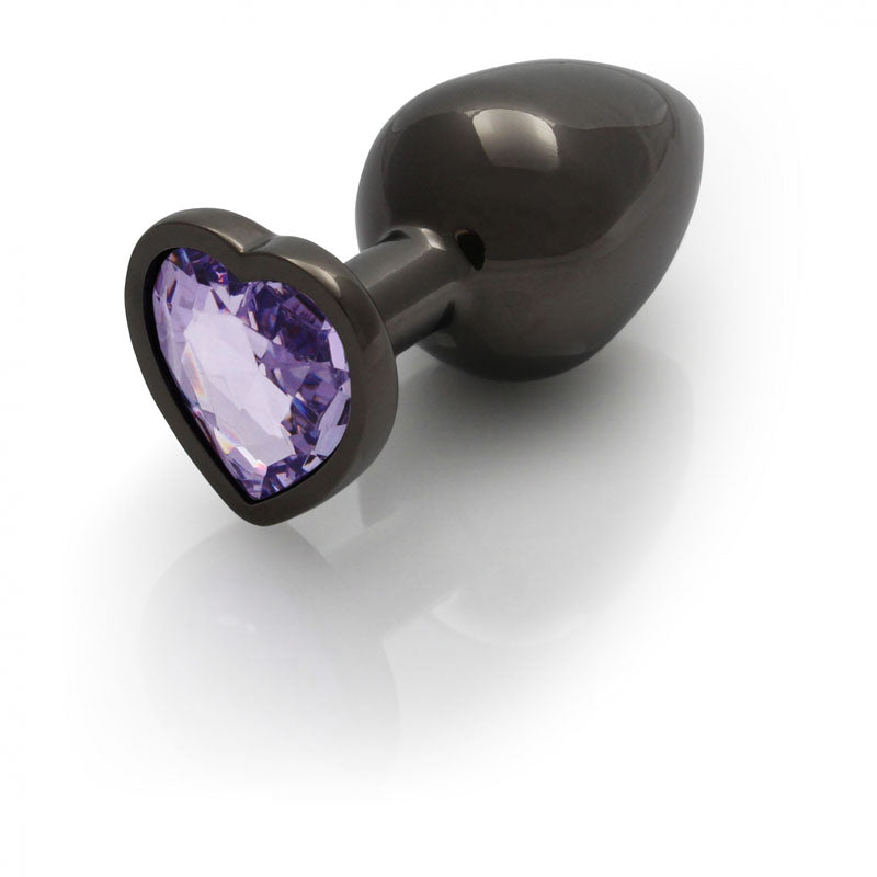 OUCH! Heart Gem Gunmetal Butt Plug - Large - Gunmetal 9.3 cm Large Butt Plug with Heart Gem Base-OU813GUN