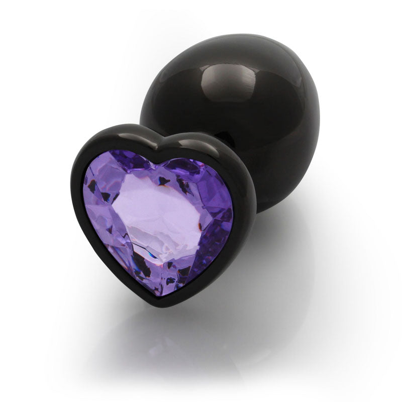 OUCH! Heart Gem Gunmetal Butt Plug - Large - Gunmetal 9.3 cm Large Butt Plug with Heart Gem Base-OU813GUN