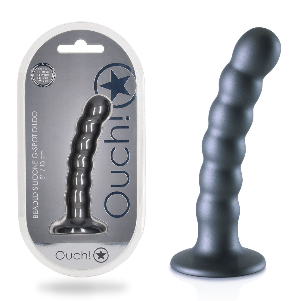 OUCH! Beaded Silicone G-Spot Dildo - 5 / 13cm - Gunmetal 13 cm Dildo-OU822GUN