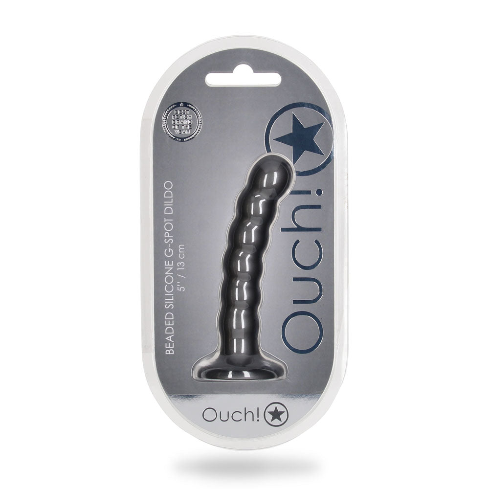 OUCH! Beaded Silicone G-Spot Dildo - 5 / 13cm - Gunmetal 13 cm Dildo-OU822GUN