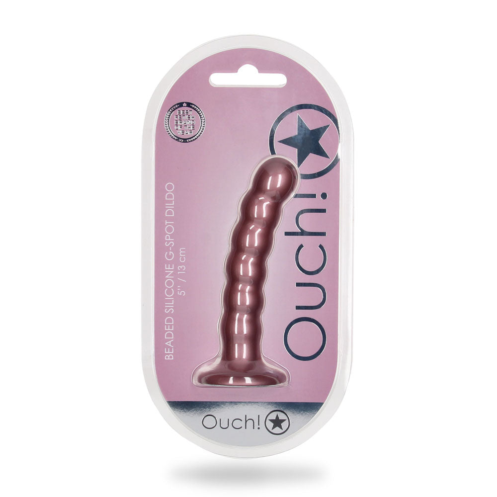 OUCH! Beaded Silicone G-Spot Dildo - 5 / 13cm - Rose Gold 13 cm Dildo-OU822ROS