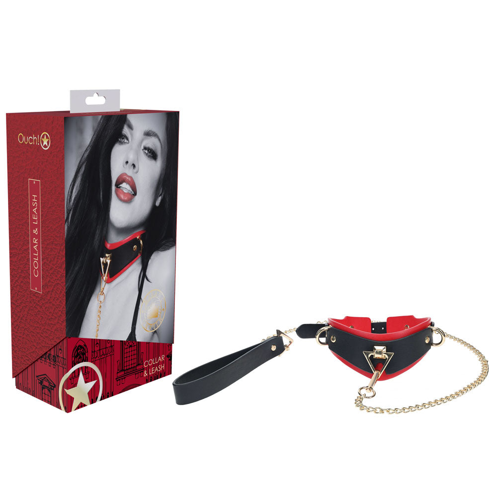 OUCH! Milan Collection - Collar with Leash - Black/Red Restraint-OU962BLKRD