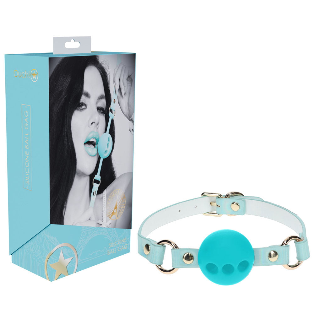 OUCH! Paris Collection - Silicone Ball Gag - Baby Blue Breatheable Mouth Restraint-OU986BLU