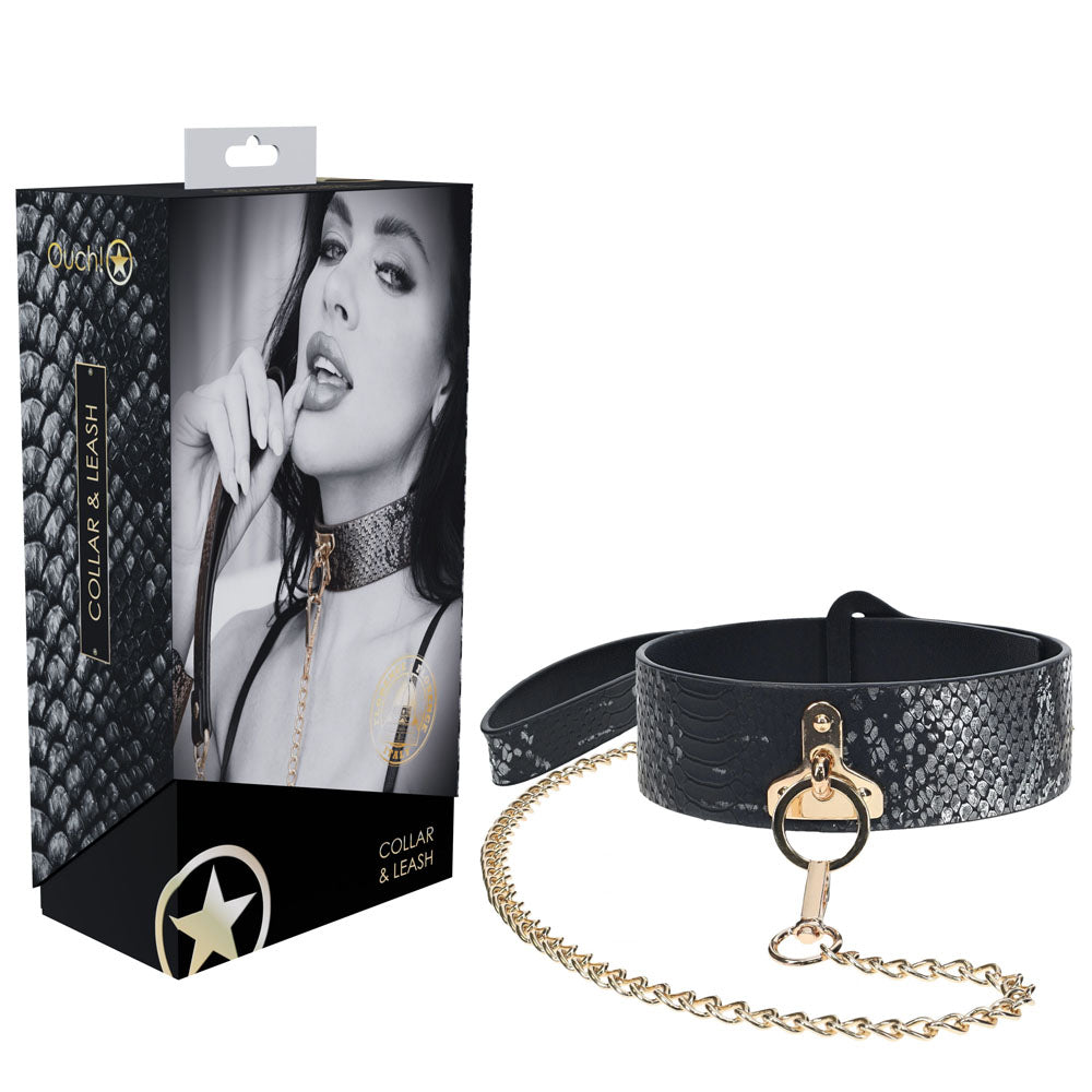 OUCH! Florence Collection - Collar with Leash - Black Restraint-OU998BLK