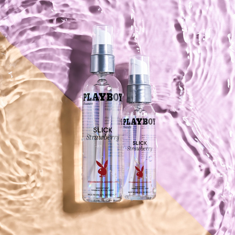 Playboy Pleasure SLICK STRAWBERRY - 120 ml - Strawberry Flavoured Water Based Lubricant - 120 ml Bottle-PB-LQ-2932-2