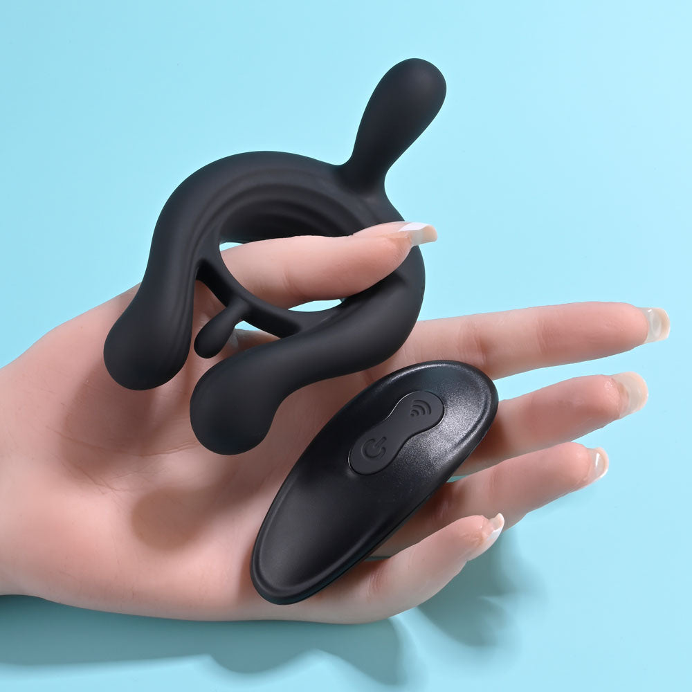 Playboy Pleasure TRIPLE PLAY - Black USB Rechargeable Cock Ring with Wireless Remote-PB-RS-1355-2