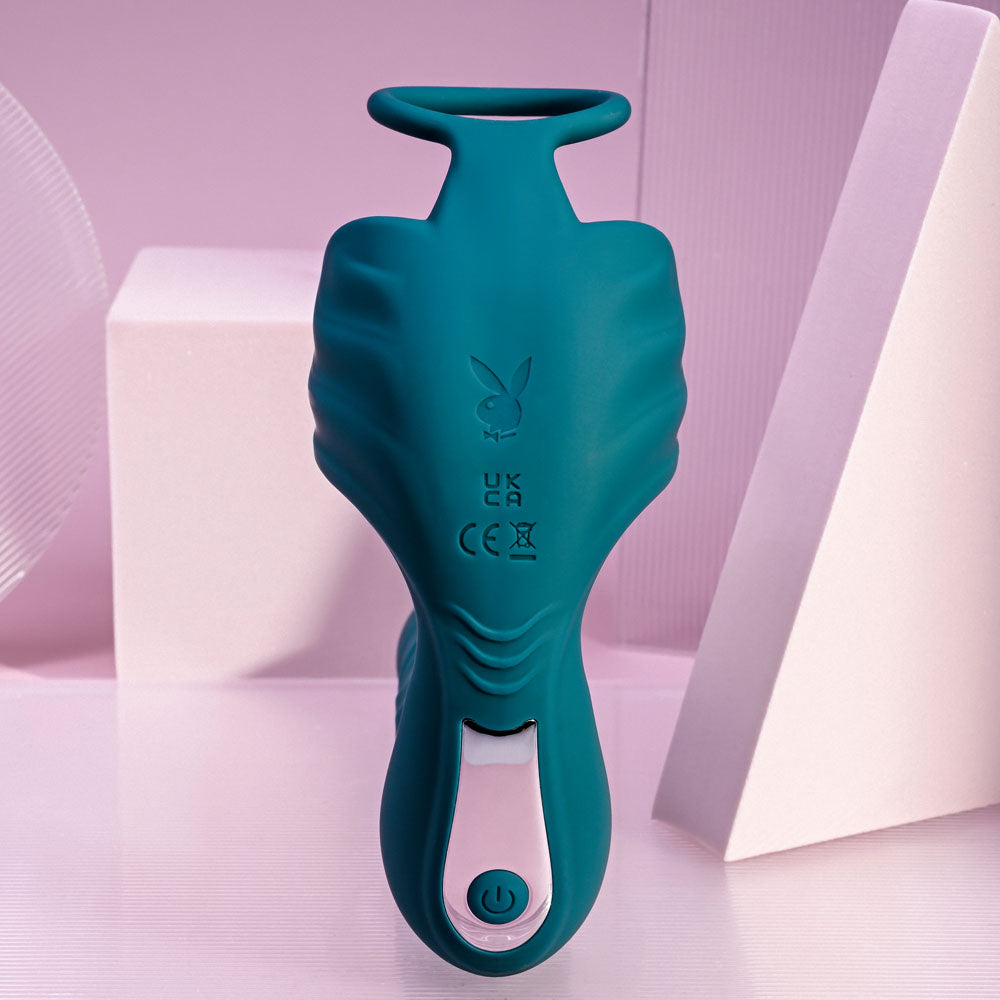 Playboy Pleasure BRING IT ON - Teal USB Rechargeable Thrusting Anal Plug with Cock Ring-PB-RS-3755-2