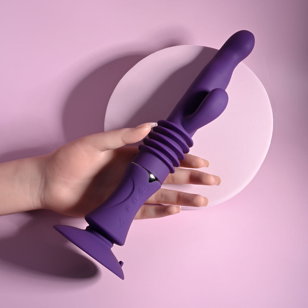 Playboy Pleasure HOPPY ENDING - Purple 29.2 cm USB Rechargeable Thrusting Rabbit Vibrator-PB-RS-4585-2