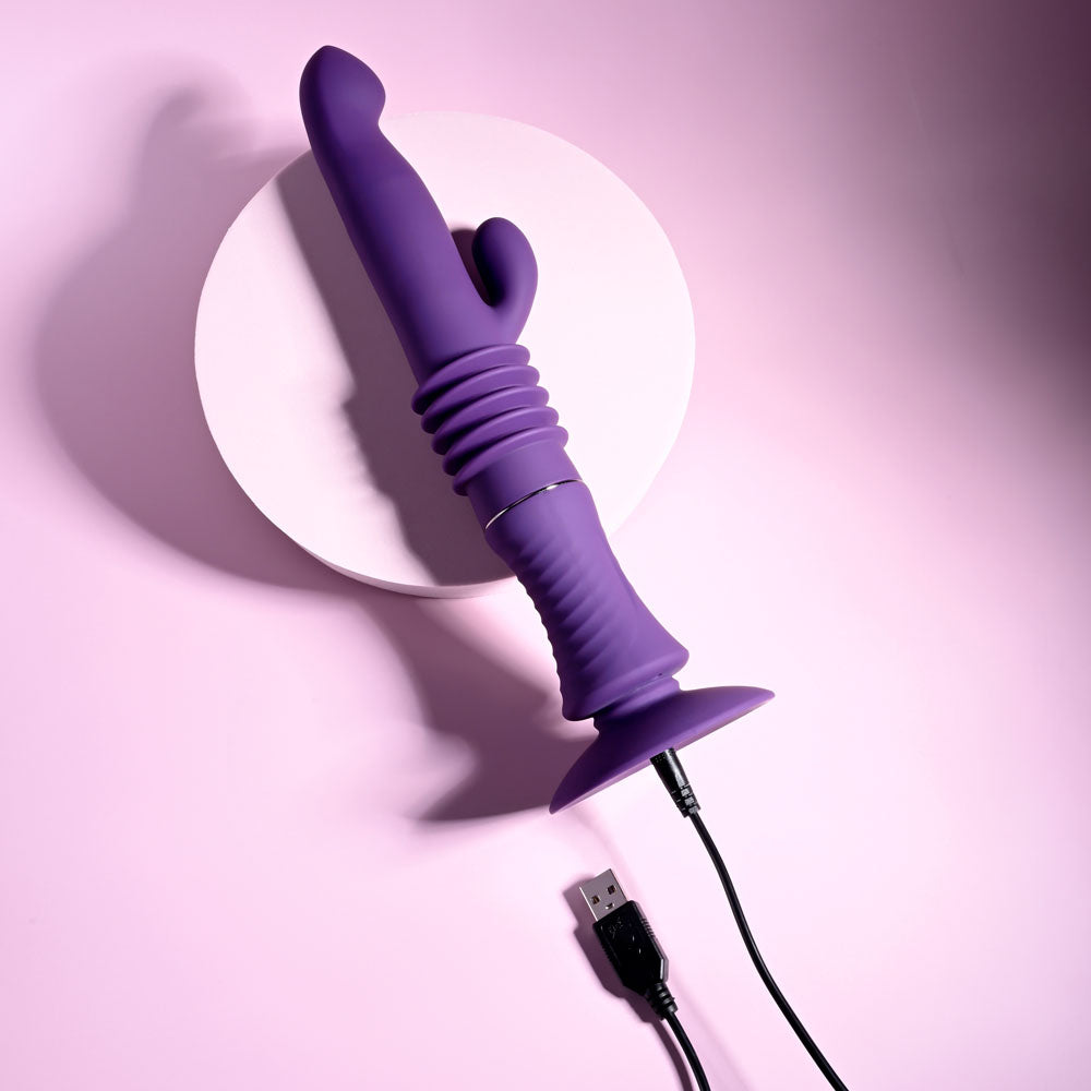 Playboy Pleasure HOPPY ENDING - Purple 29.2 cm USB Rechargeable Thrusting Rabbit Vibrator-PB-RS-4585-2