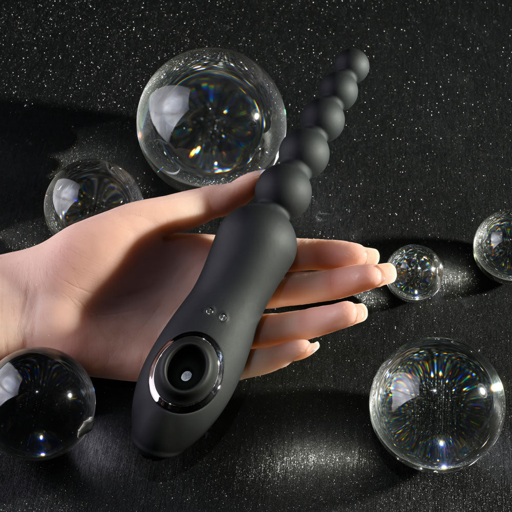 Playboy Pleasure LET IT BEAD - Black 23.1 cm USB Rechargeable Vibrating Anal Beads with Clitoral Suction-PB-RS-4684-2