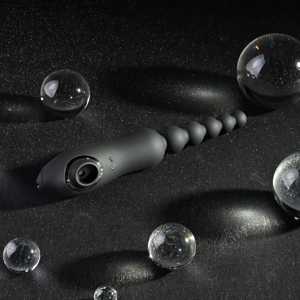 Playboy Pleasure LET IT BEAD - Black 23.1 cm USB Rechargeable Vibrating Anal Beads with Clitoral Suction-PB-RS-4684-2