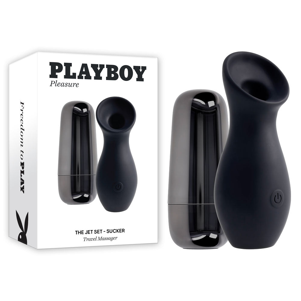 Playboy Pleasure THE JET SET - SUCKER - Black 10.3 cm Sucking Stimulator with Rechargeable Charging Case-PB-RS-5261-2