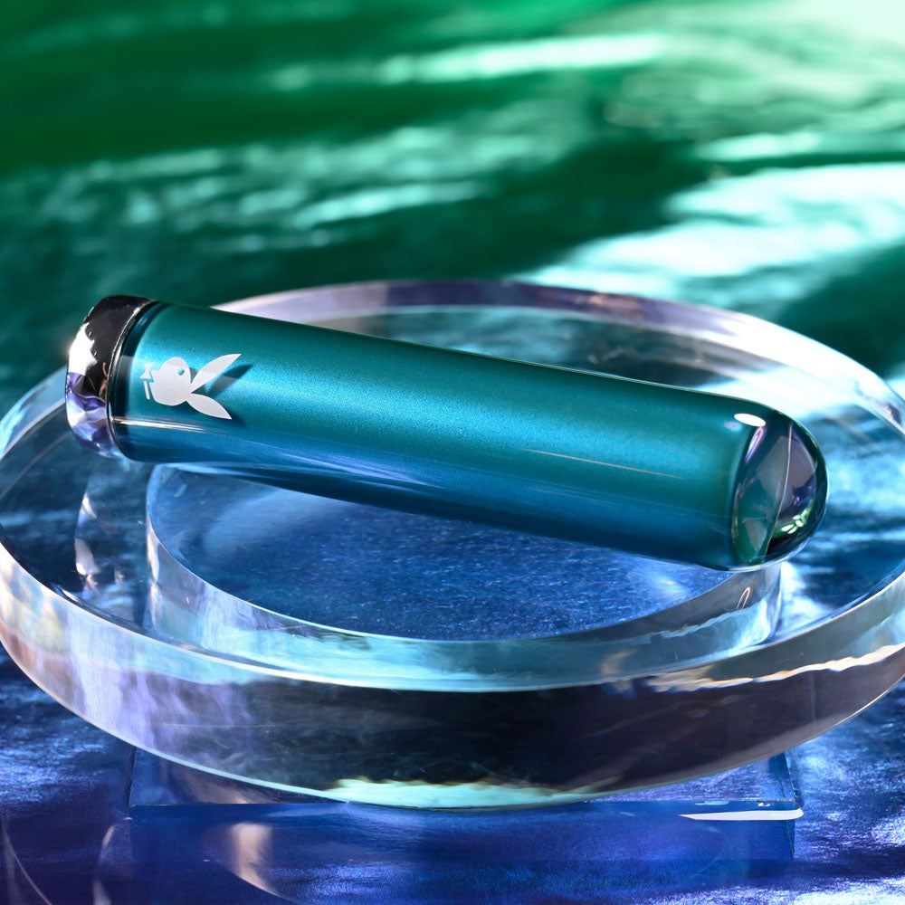 Playboy Pleasure EMERALD - Blue 9.1 cm USB Rechargeable Glass Tipped Bullet-PB-RS-5339-2