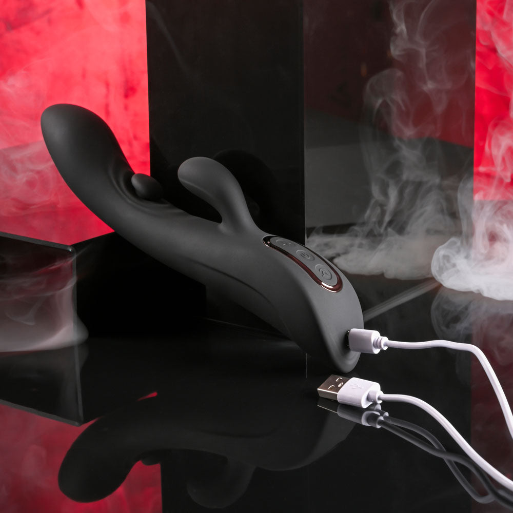 Playboy Pleasure THATS THE SPOT - Black 23.3 cm USB Rechargeable Rabbit Vibrator with G-Spot Tapper-PB-RS-5483-2