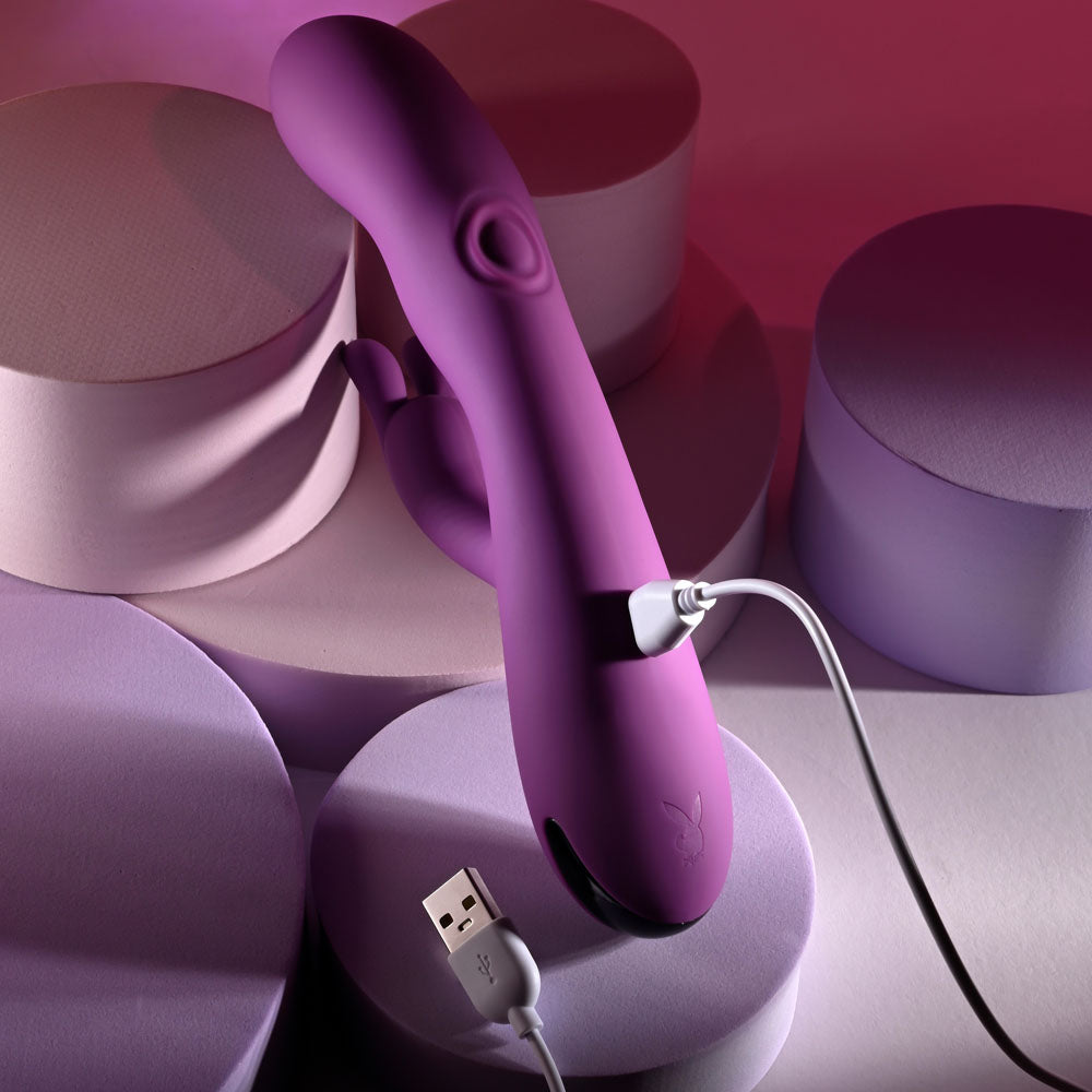 Playboy Pleasure BUSY BUNNY - Purple 22.6 cm USB Rechargeable Rabbit Vibrator with Tapping Shaft-PB-RS-5636-2