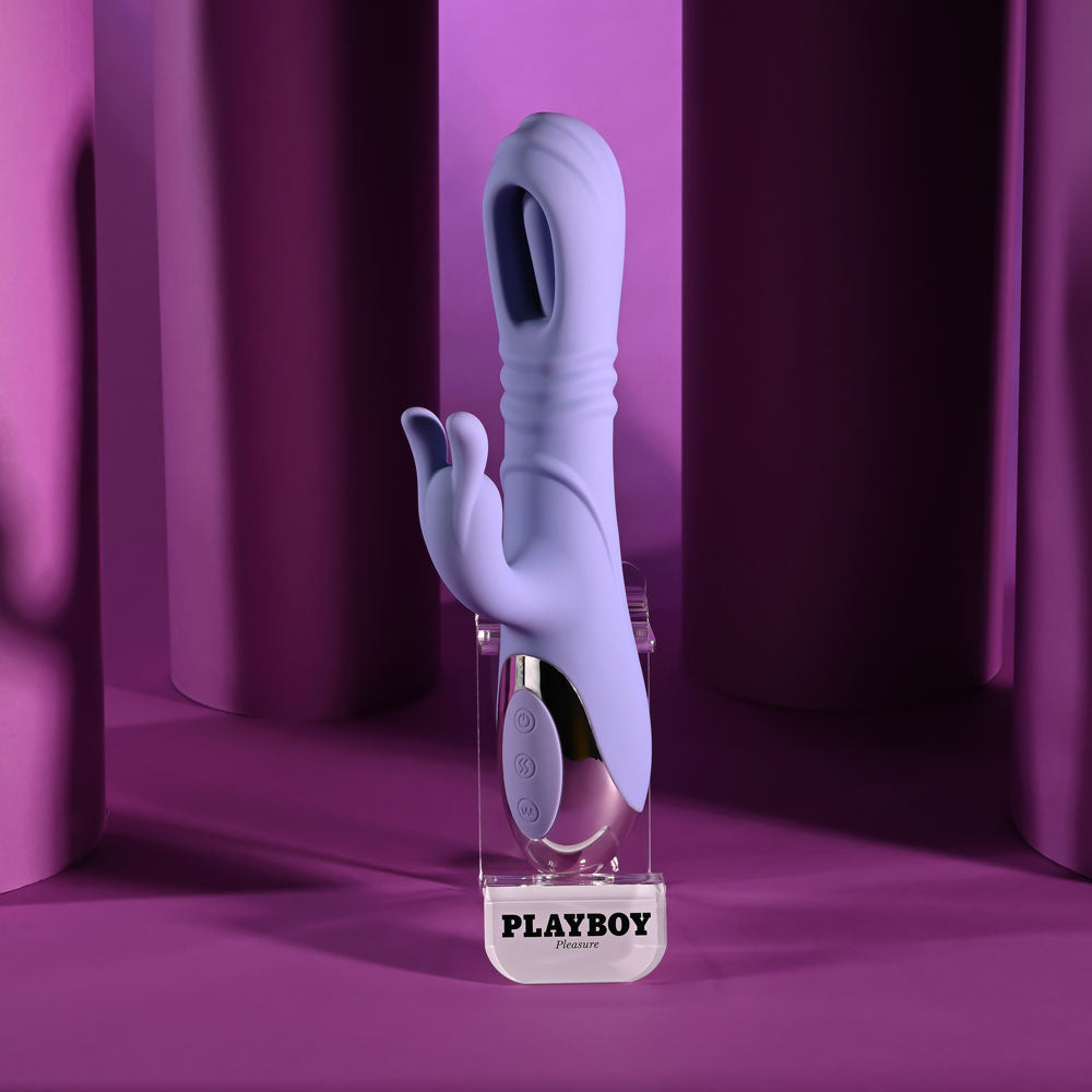 Playboy Pleasure TAP ME IN - Purple 24.2 cm USB Rechargeable Rabbit Vibrator with Tapping Shaft - PB-RS-5865-2