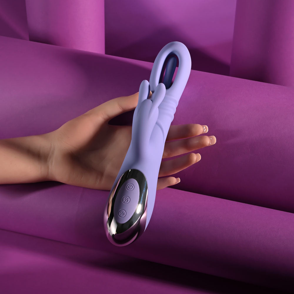 Playboy Pleasure TAP ME IN - Purple 24.2 cm USB Rechargeable Rabbit Vibrator with Tapping Shaft - PB-RS-5865-2