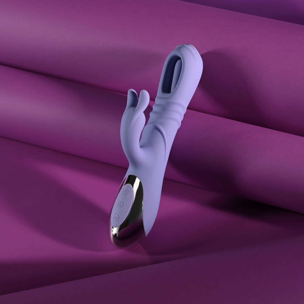 Playboy Pleasure TAP ME IN - Purple 24.2 cm USB Rechargeable Rabbit Vibrator with Tapping Shaft - PB-RS-5865-2