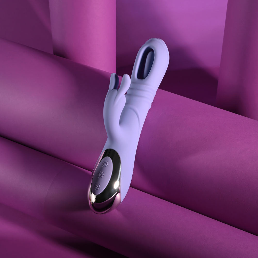 Playboy Pleasure TAP ME IN - Purple 24.2 cm USB Rechargeable Rabbit Vibrator with Tapping Shaft - PB-RS-5865-2