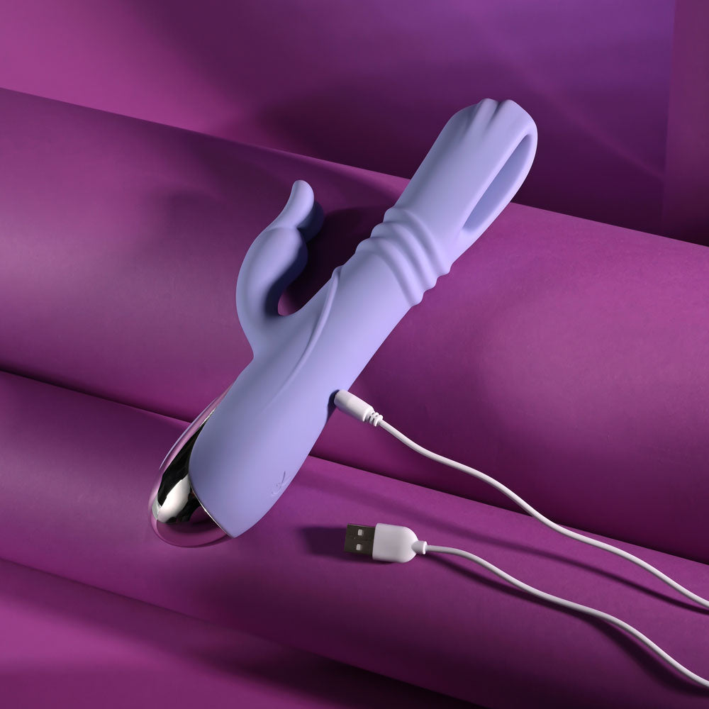 Playboy Pleasure TAP ME IN - Purple 24.2 cm USB Rechargeable Rabbit Vibrator with Tapping Shaft - PB-RS-5865-2