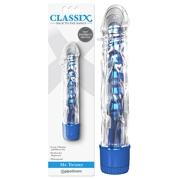 Classix Mr Twister - Metallic Blue 16.5 cm (6) Vibrator with Clear Sleeve-PD1977-14