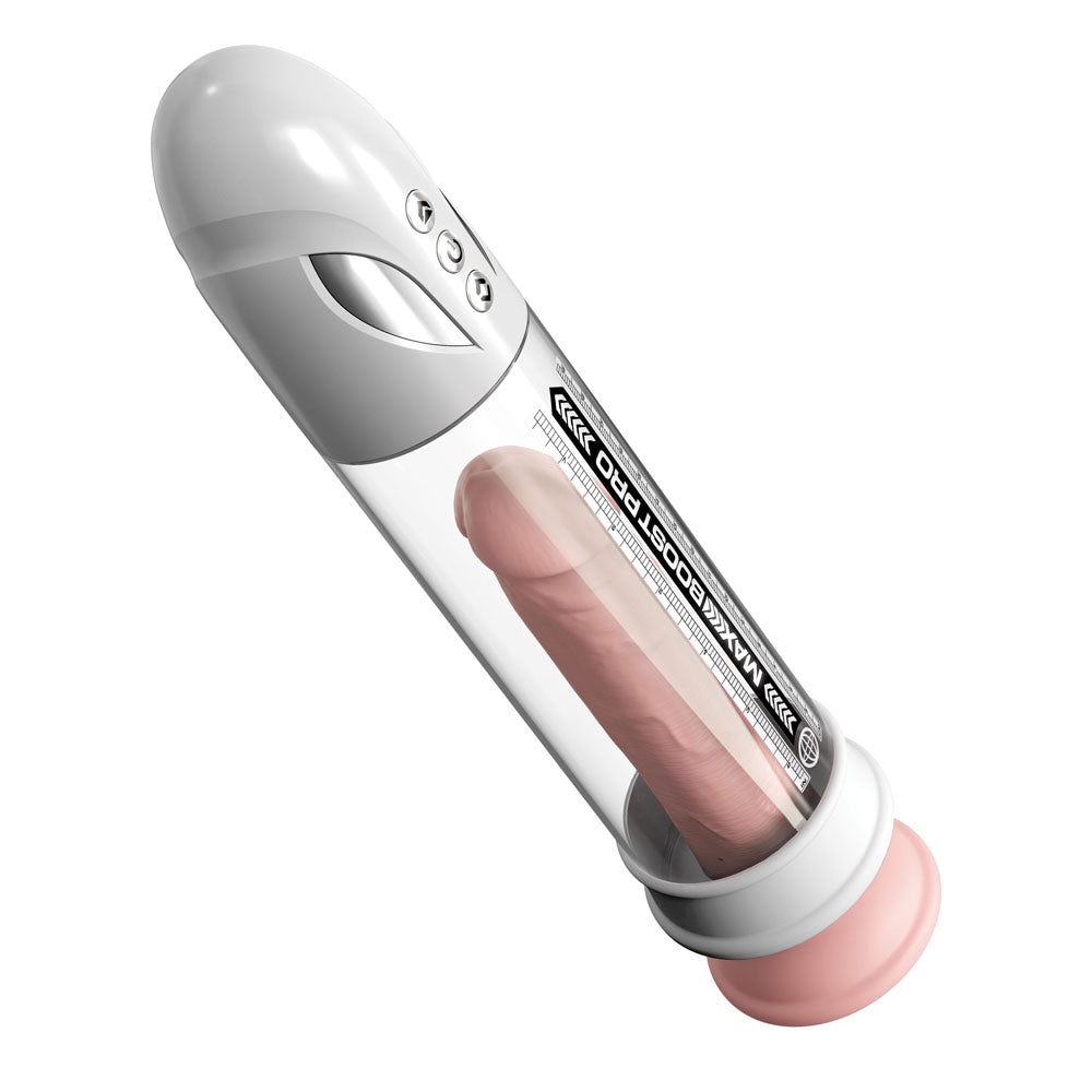 Pump Worx Max Boost Pro Flow - White - White/Clear USB Rechargeable Waterproof Auto Penis Pump-PD3250-19