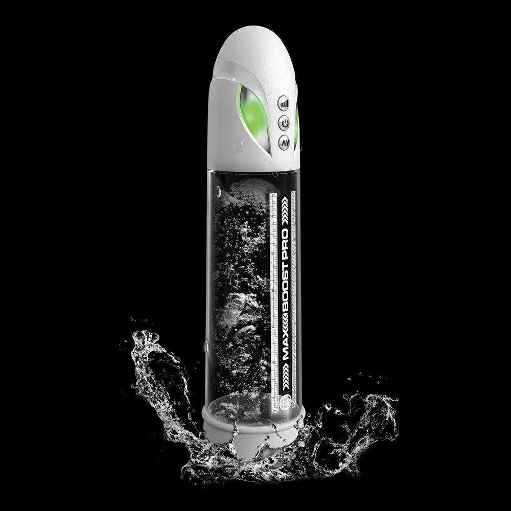 Pump Worx Max Boost Pro Flow - White - White/Clear USB Rechargeable Waterproof Auto Penis Pump-PD3250-19