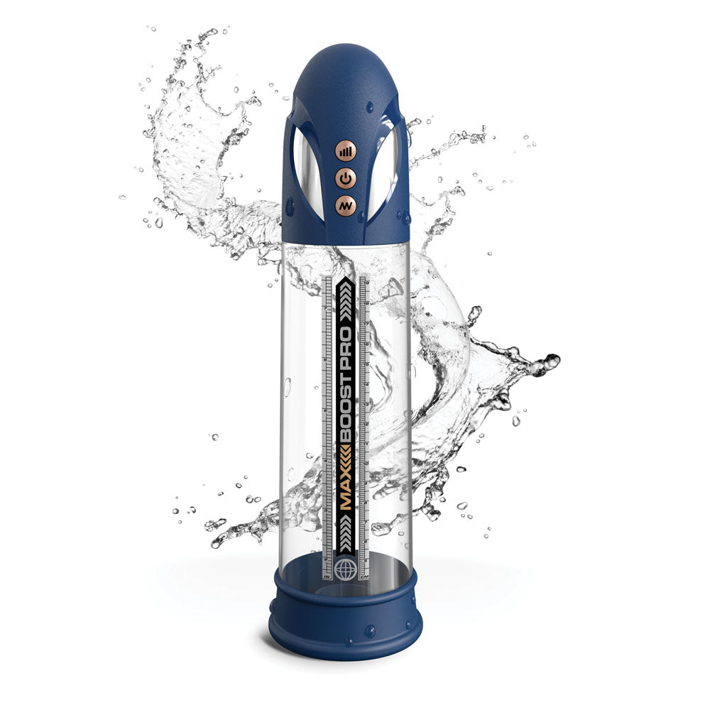 Pump Worx Max Boost Pro Flow - Blue - Blue/Clear USB Rechargeable Waterproof Auto Penis Pump-PD3250-25