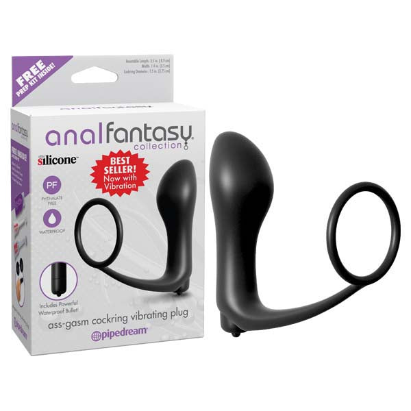 Anal Fantasy Collection Ass-gasm Cockring Plug - Black Vibrating Butt Plug with Cock Ring-PD4684-23