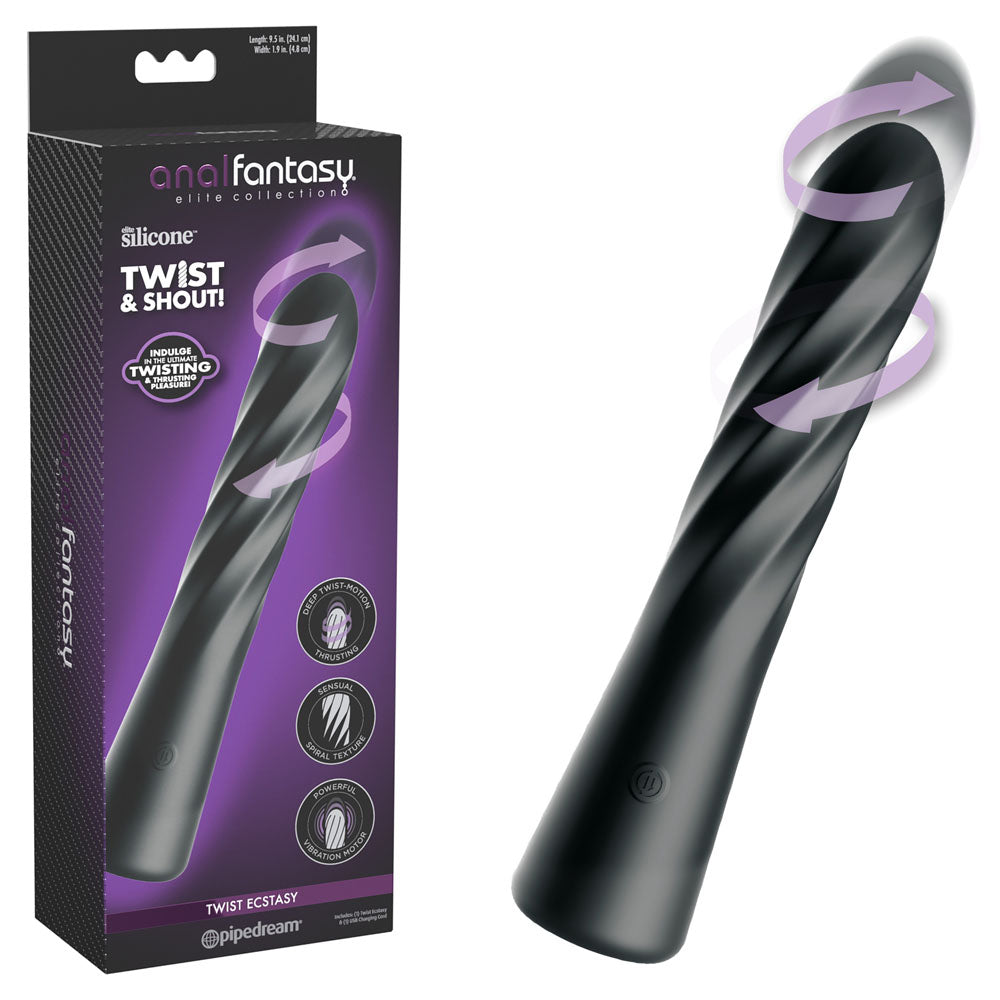 Anal Fantasy Elite Twist Ecstasy - Black - Black 24.1 cm USB Rechargeable Twisting & Thrusting