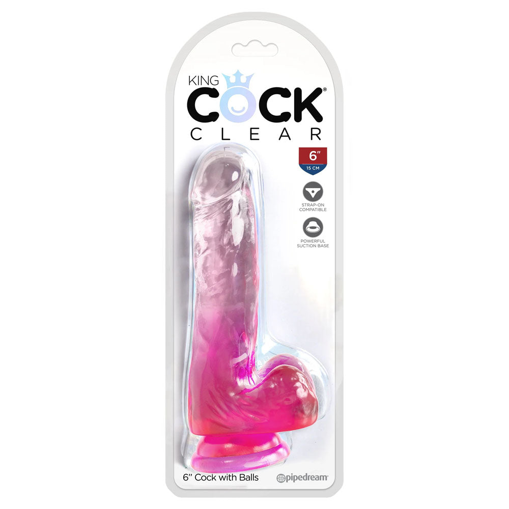 King Cock Clear 6 Cock with Balls - Pink - Pink 15.2 cm Dong-PD5752-11