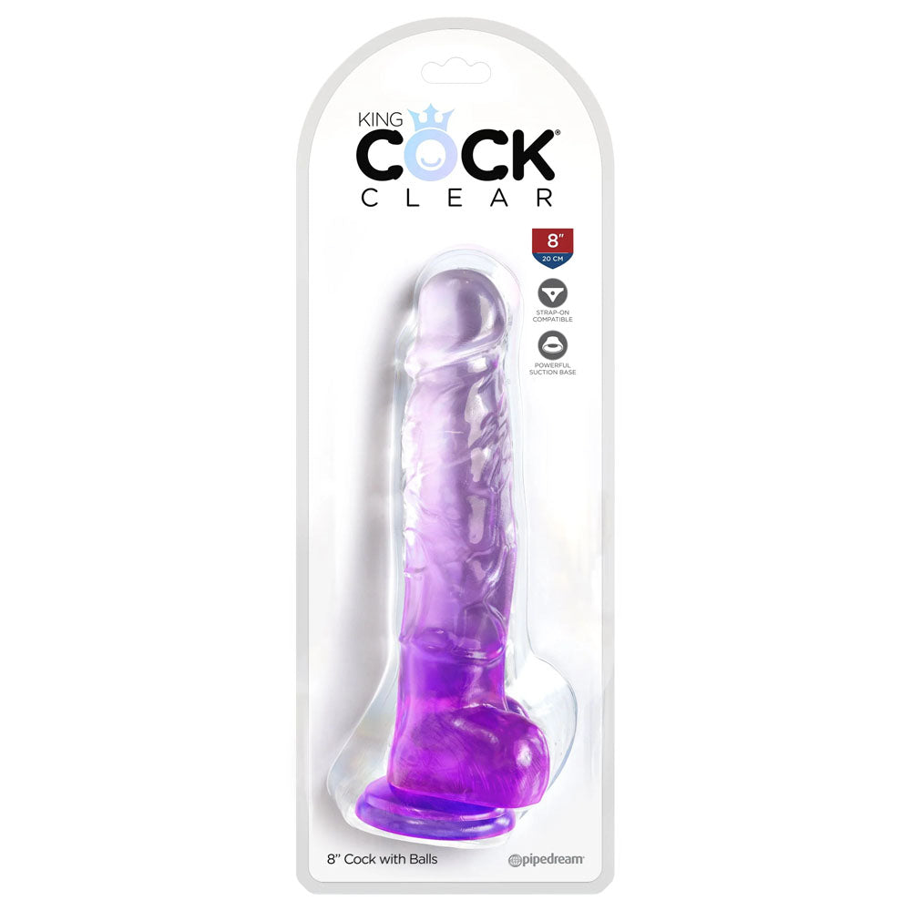 King Cock Clear 8 Cock with Balls - Purple - Purple 20.3 cm Dong-PD5756-12