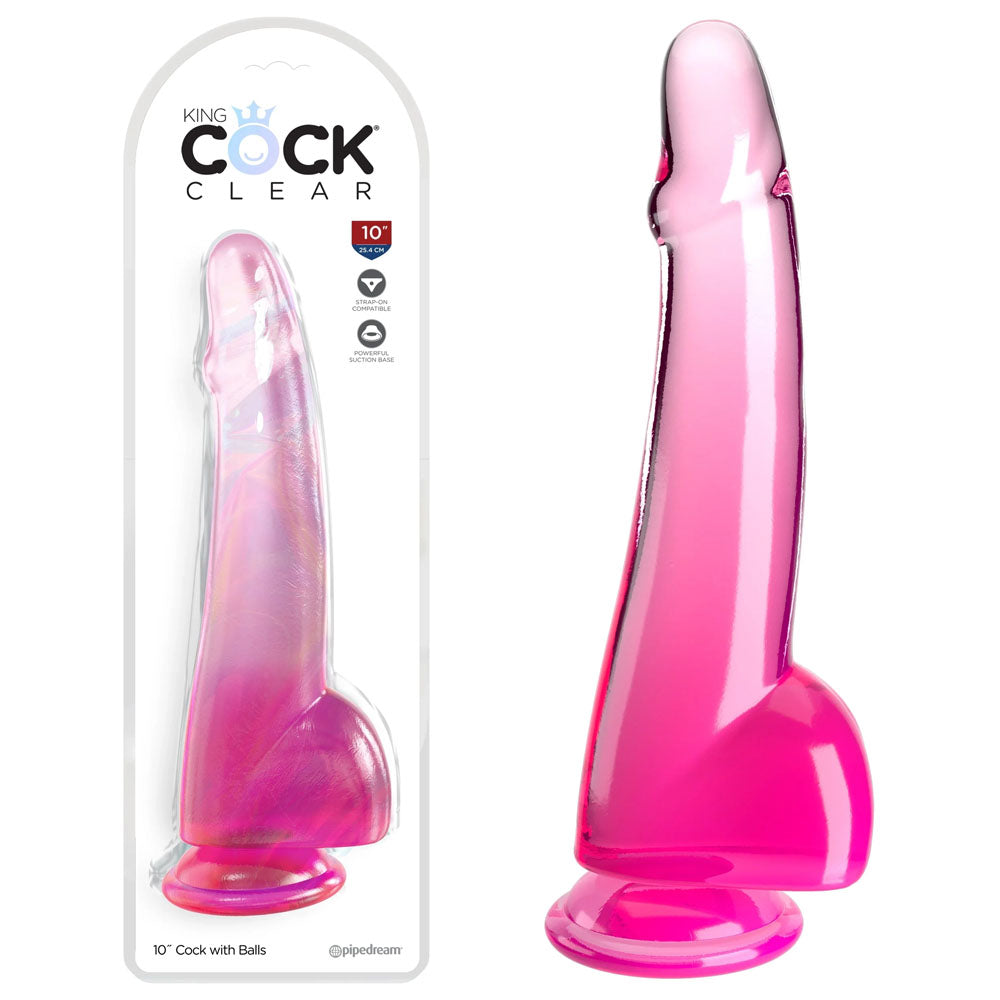 King Cock Clear 10 Cock with Balls - Pink - Pink 25 cm Dong-PD5761-11