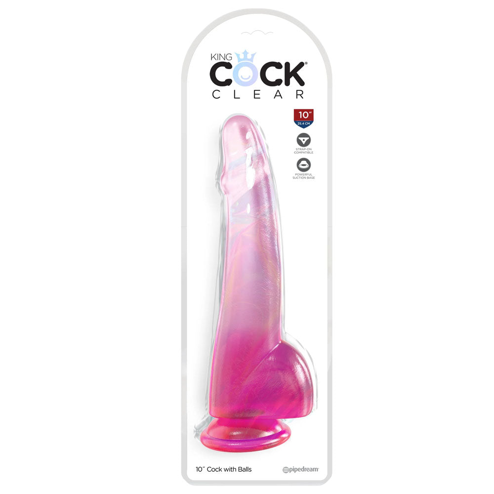 King Cock Clear 10 Cock with Balls - Pink - Pink 25 cm Dong-PD5761-11