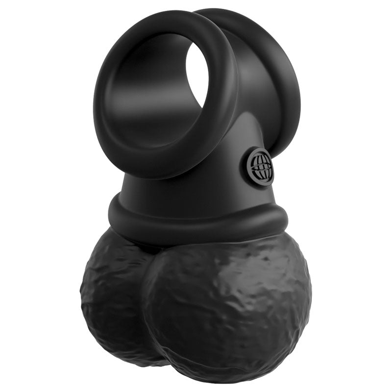 King Cock Elite The Crown Jewels Vibrating Silicone Balls - Black USB Rechargeable Vibrating Cock Ring-PD5780-23