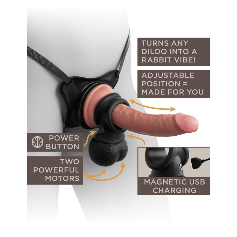 King Cock Elite Ultimate Vibrating Silicone Body Dock Kit - Body Dock Strap-On Harness with 17.8 cm Vibrating Dong & Vibrating Balls-PD5785-21