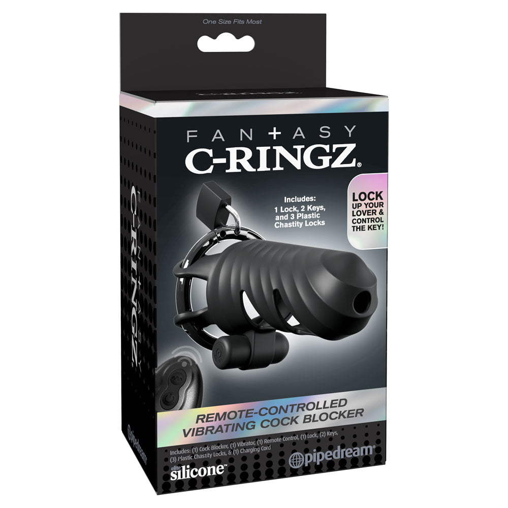 Fantasy C-Ringz Remote-Controlled Vibrating Cock Blocker - Black Vibrating Cock Cage-PD5971-23
