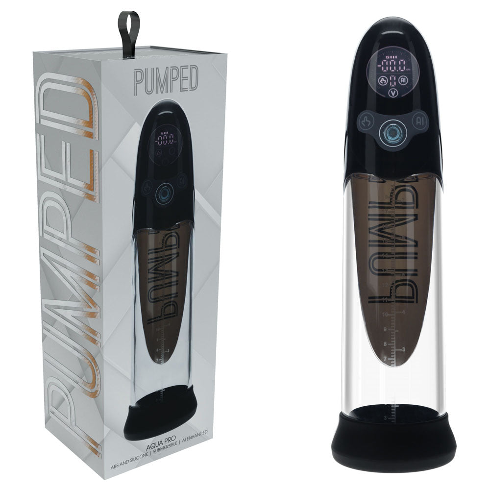 PUMPED Aqua-Pro Auto Pump - Black - Black/Clear USB Rechargeable AI-Enabled Submersible Auto Penis Pump-PMP053BLK