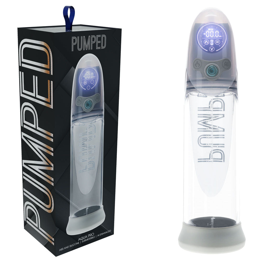 PUMPED Aqua-Pro Auto Pump - Grey - Grey/Clear USB Rechargeable AI-Enabled Submersible Auto Penis Pump-PMP053GRY