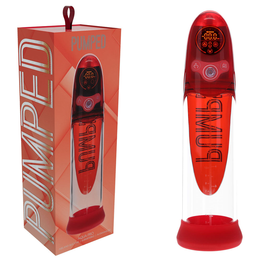 PUMPED Aqua-Pro Auto Pump - Red - Red/Clear USB Rechargeable AI-Enabled Submersible Auto Penis Pump-PMP053RED
