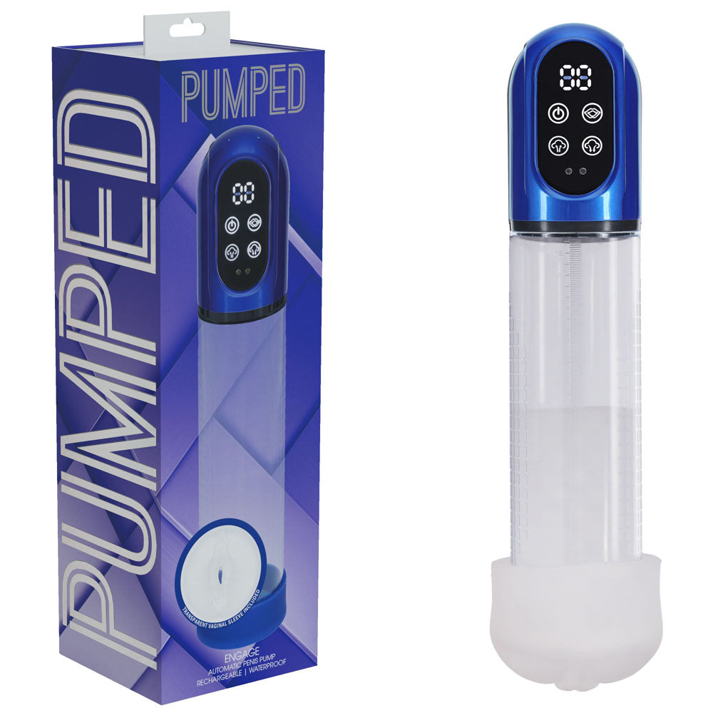 PUMPED Engage Automatic Penis Pump - Blue - Metallic Blue USB Rechargeable Auto Penis Pump-PMP058MBL
