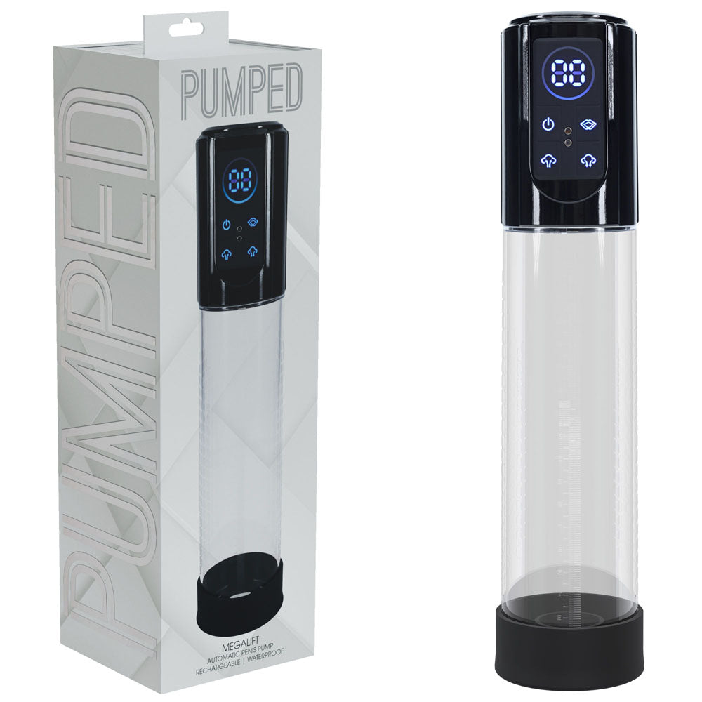PUMPED MegaLift Automatic Penis Pump - Black - Black/Clear USB Rechargeable Auto Penis Pump-PMP059BLK