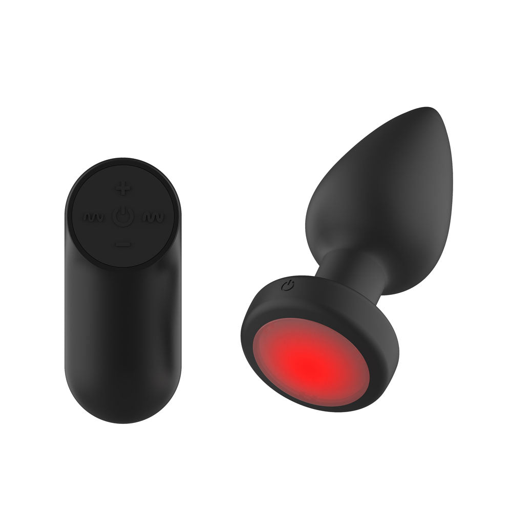 Passion Play Vibrating Butt Plug with LED Base - M - Black 10.4 cm USB Rechargeable Vibrating B