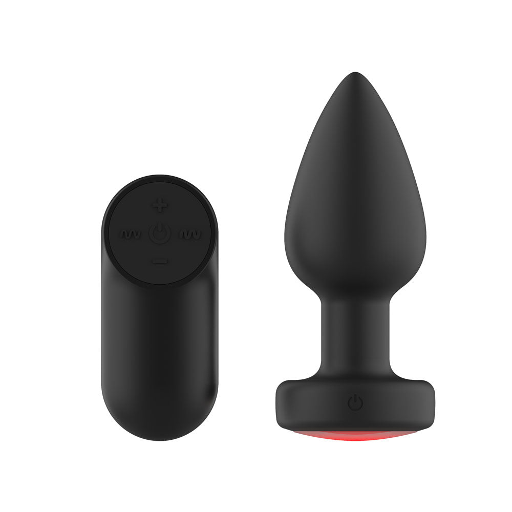 Passion Play Vibrating Butt Plug with LED Base - M - Black 10.4 cm USB Rechargeable Vibrating B