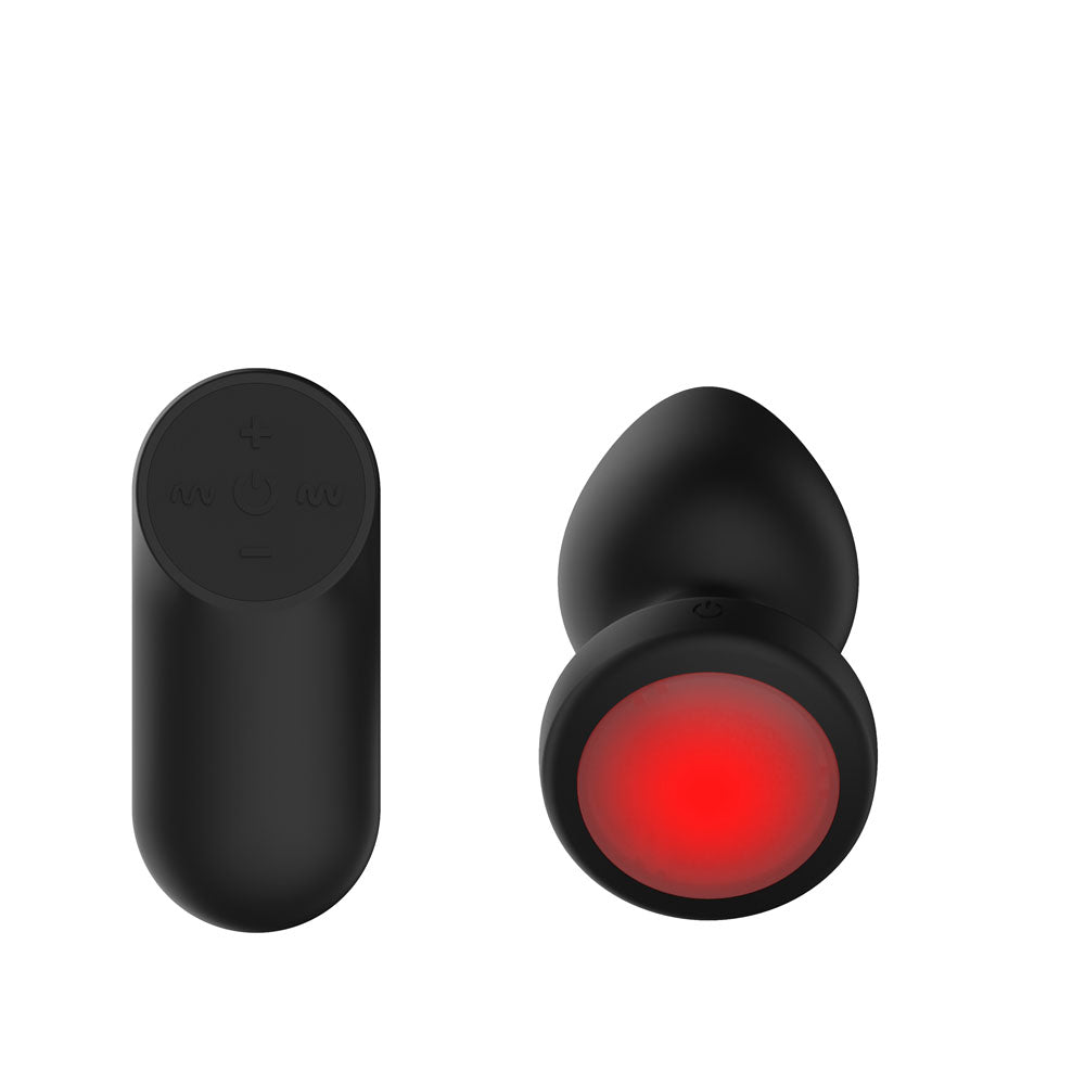Passion Play Vibrating Butt Plug with LED Base - M - Black 10.4 cm USB Rechargeable Vibrating B