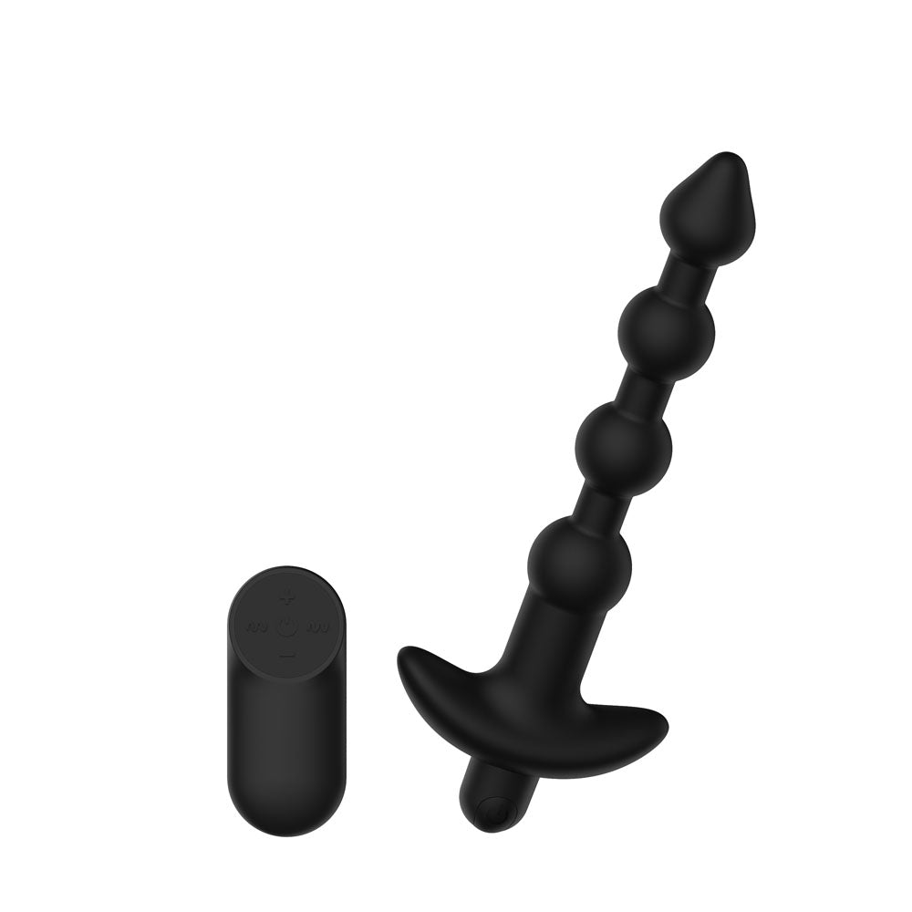 Passion Play Vibrating Anal Beads with Remote - Black USB Rechargeable Vibrating Anal Beads wit